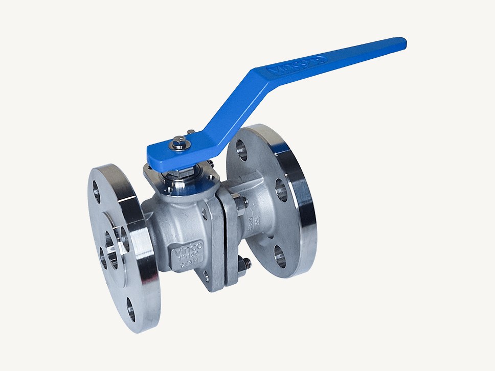 Vinco flanged stainless steel ball valve with blue lever handle for hydrogen and ASME service
