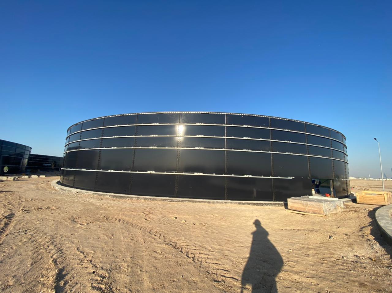 Glass-fused bolted storage tank with aluminium geodesic dome roof installed by ATAS